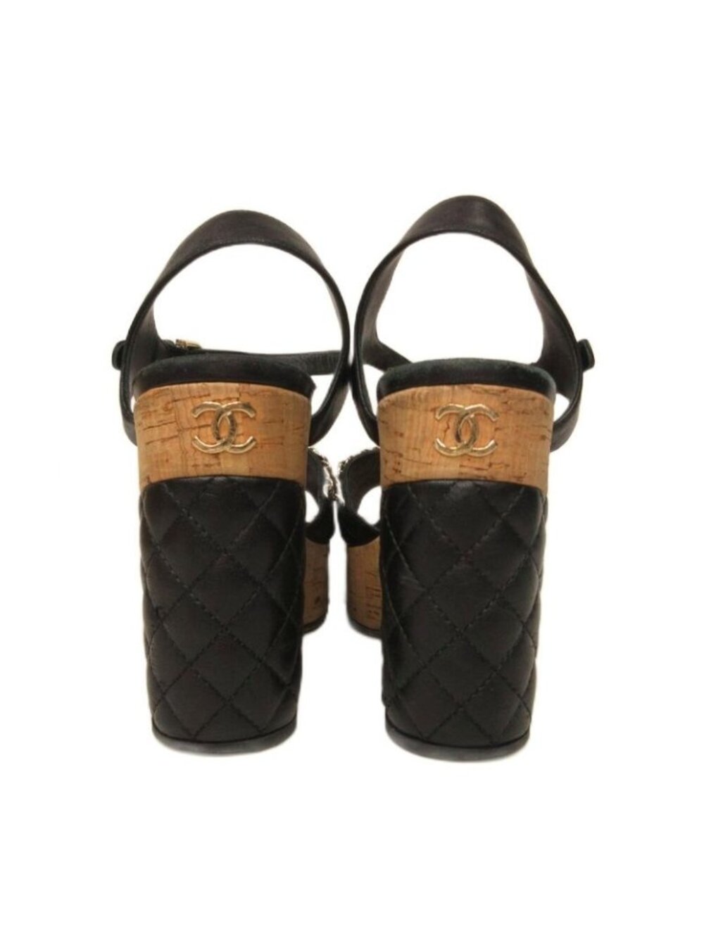 Chanel Quilted Platform Wedge Sole Sandals CC Logo 35c Black - Picture 4 of 9